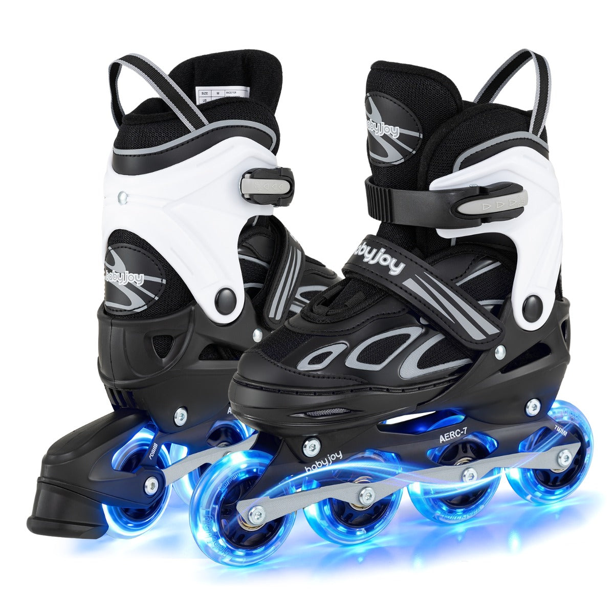 LIVSK Inline Skates voor Kinderen - Verstelbaar in 4 Maten - LED Verlichte Wielen - Ademend Materiaal - Wit & Zwart