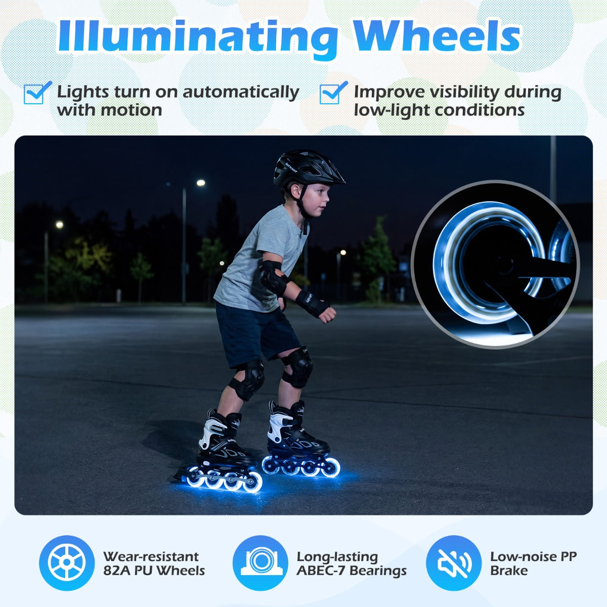 LIVSK Inline Skates voor Kinderen - Verstelbaar in 4 Maten - LED Verlichte Wielen - Ademend Materiaal - Wit & Zwart