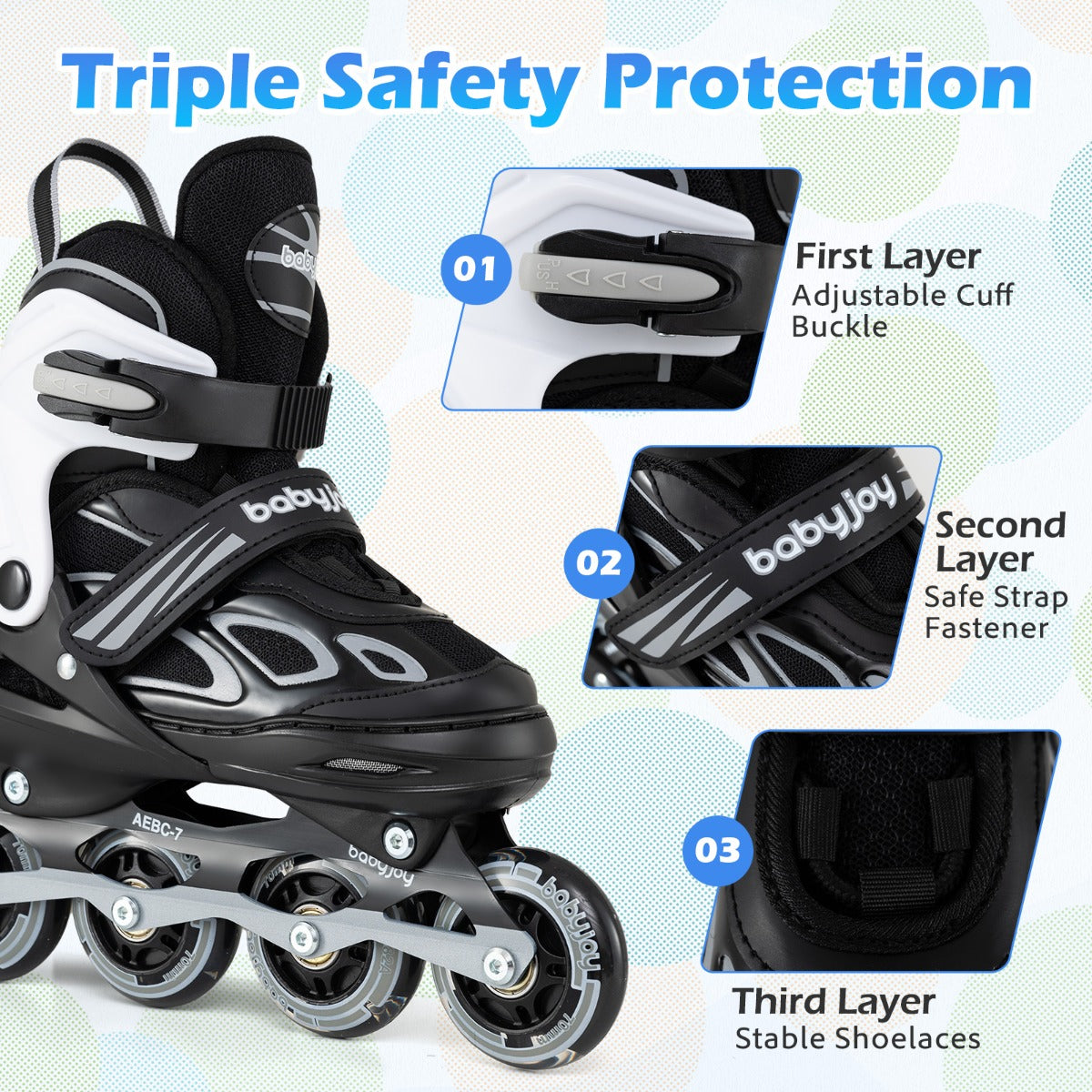 LIVSK Inline Skates voor Kinderen - Verstelbaar in 4 Maten - LED Verlichte Wielen - Ademend Materiaal - Wit & Zwart