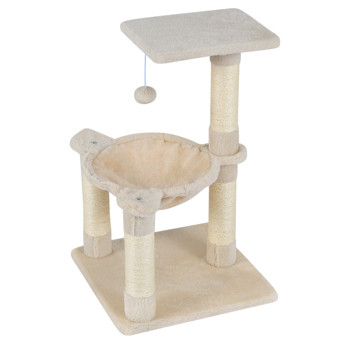 LIVSK Kattenboom 64 cm - Meerdere Niveaus - Uitkijkplatform & Hangmat - Natuurlijke Sisal Krabpalen - Beige