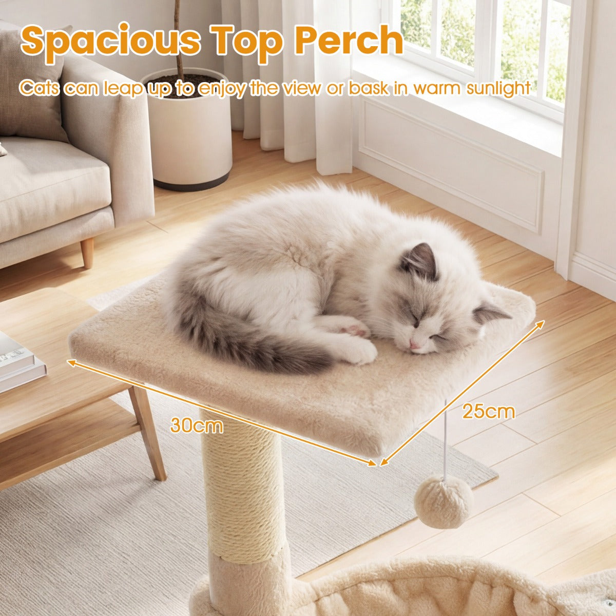 LIVSK Kattenboom 64 cm - Meerdere Niveaus - Uitkijkplatform & Hangmat - Natuurlijke Sisal Krabpalen - Beige