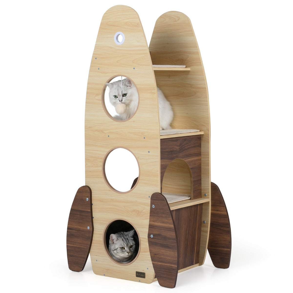 LIVSK Kattentoren met Raketontwerp - 4 Verdiepingen - Krabmat en Hangende Bal - Stabiele Constructie - 42,5 x 40 x 120 cm -