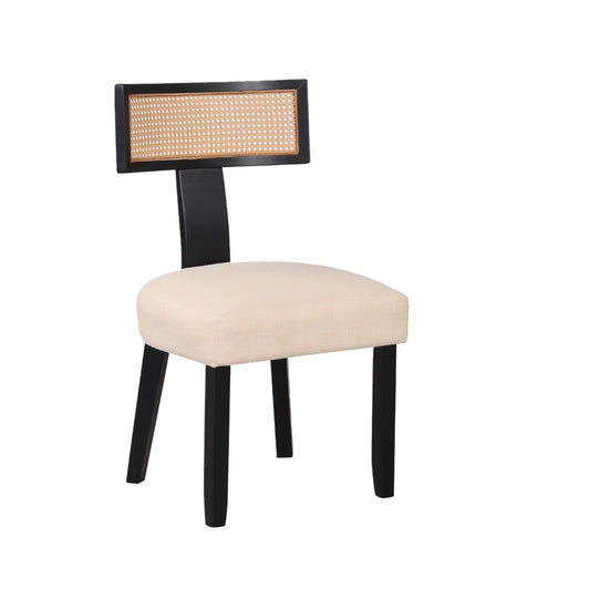 LIVSK Keukenstoel - Massief Hout en Handgeweven Rotan - Ergonomische Zitting - Draagvermogen 180 kg - Beige + Naturel