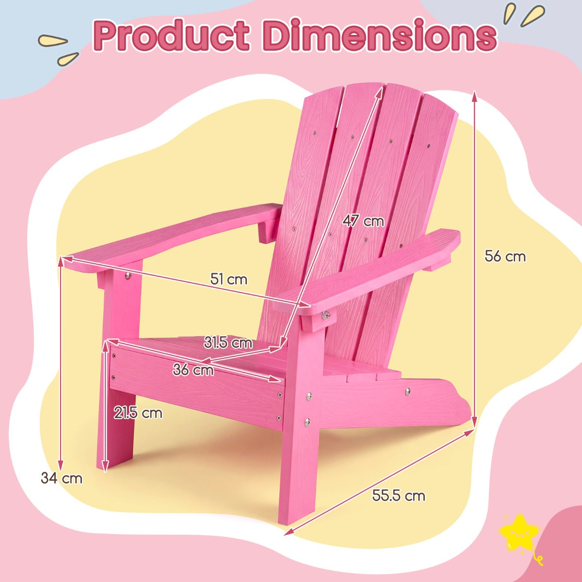 LIVSK Kinder Adirondack-stoel - HIPS-kunststof - Ergonomische Rugleuning - Weerbestendig - Voor Binnen en Buiten -