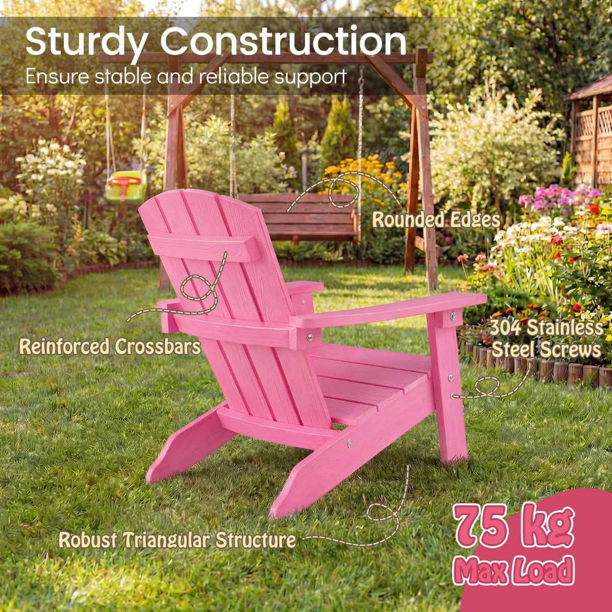 LIVSK Kinder Adirondack-stoel - HIPS-kunststof - Ergonomische Rugleuning - Weerbestendig - Voor Binnen en Buiten -
