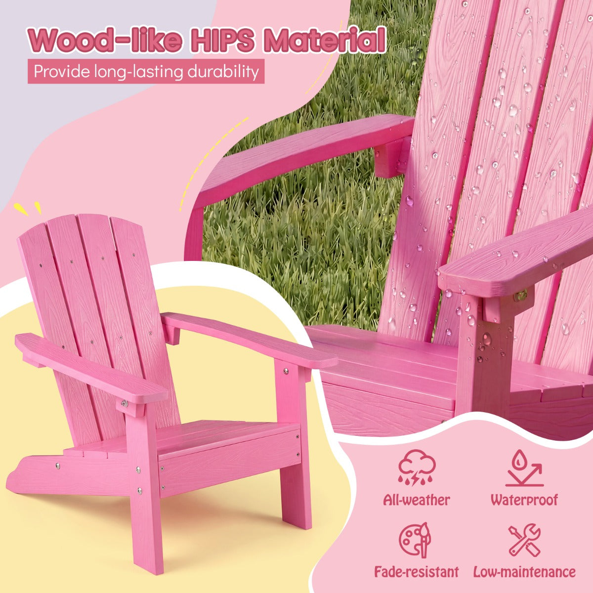 LIVSK Kinder Adirondack-stoel - HIPS-kunststof - Ergonomische Rugleuning - Weerbestendig - Voor Binnen en Buiten -