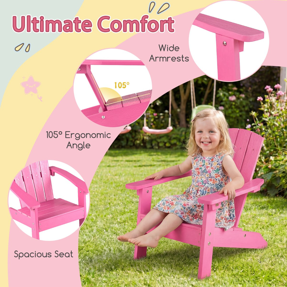 LIVSK Kinder Adirondack-stoel - HIPS-kunststof - Ergonomische Rugleuning - Weerbestendig - Voor Binnen en Buiten -