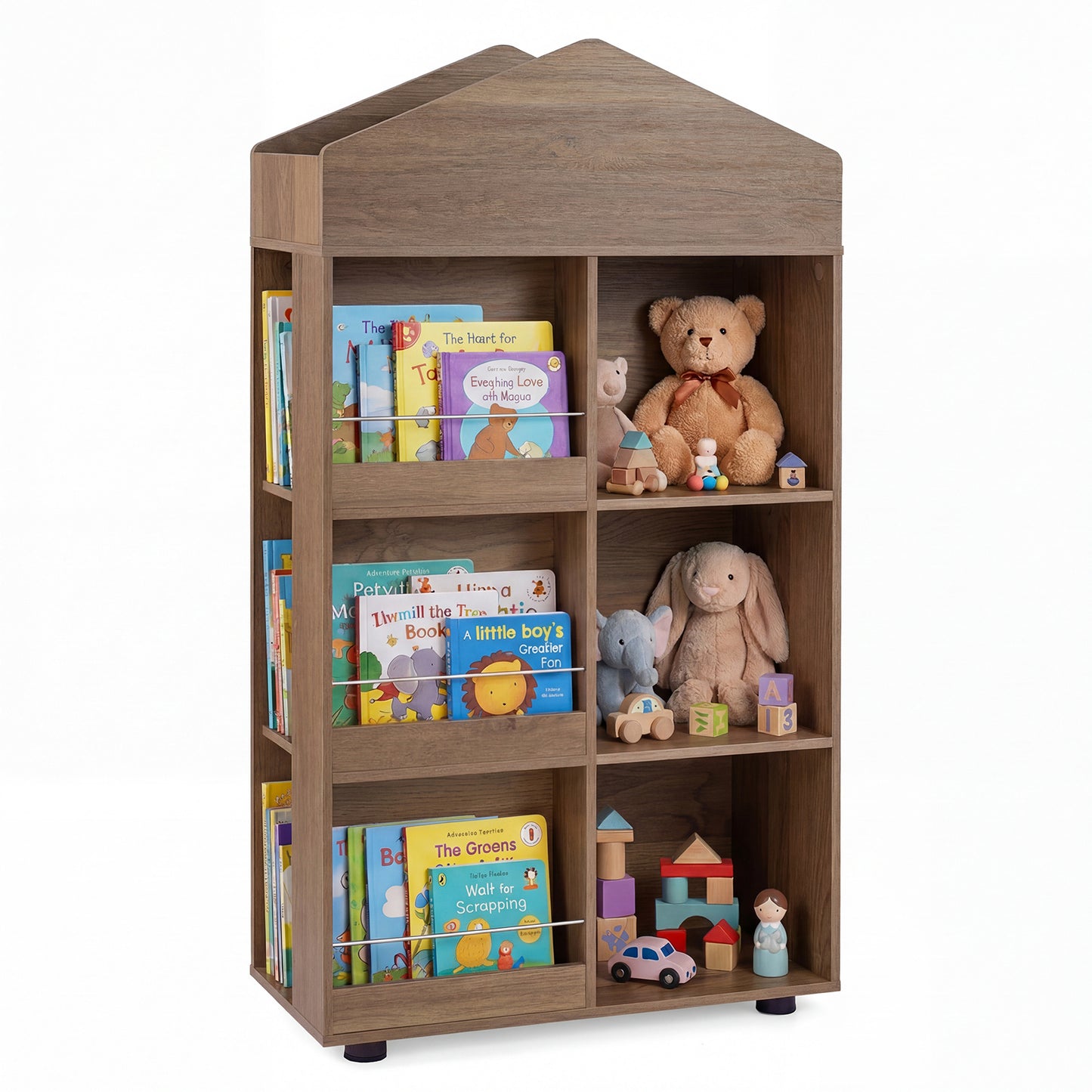 LIVSK Kinderboekenkast - Kindvriendelijk Design - 6 Vakken - Kantelbeveiliging - Eenvoudige Montage - Natuur/Roze