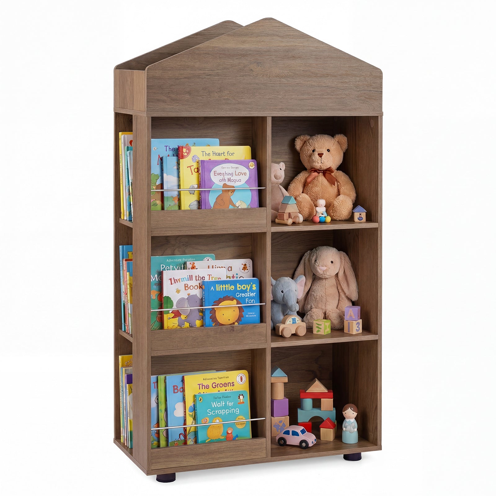 LIVSK Kinderboekenkast - Kindvriendelijk Design - 6 Vakken - Kantelbeveiliging - Eenvoudige Montage - Natuur/Roze