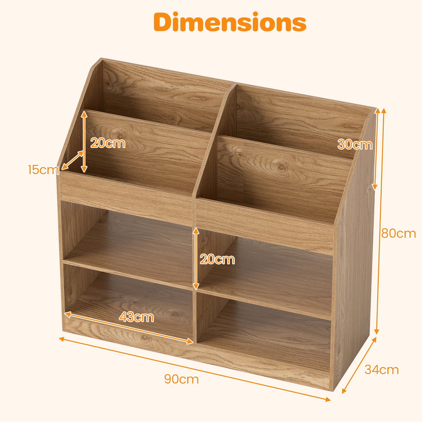 LIVSK Kinderboekenplank - Hoogwaardig Hout - 4 Planken en Open Vakken - Veilig Ontwerp - 80 cm Hoog - Natuur/Wit