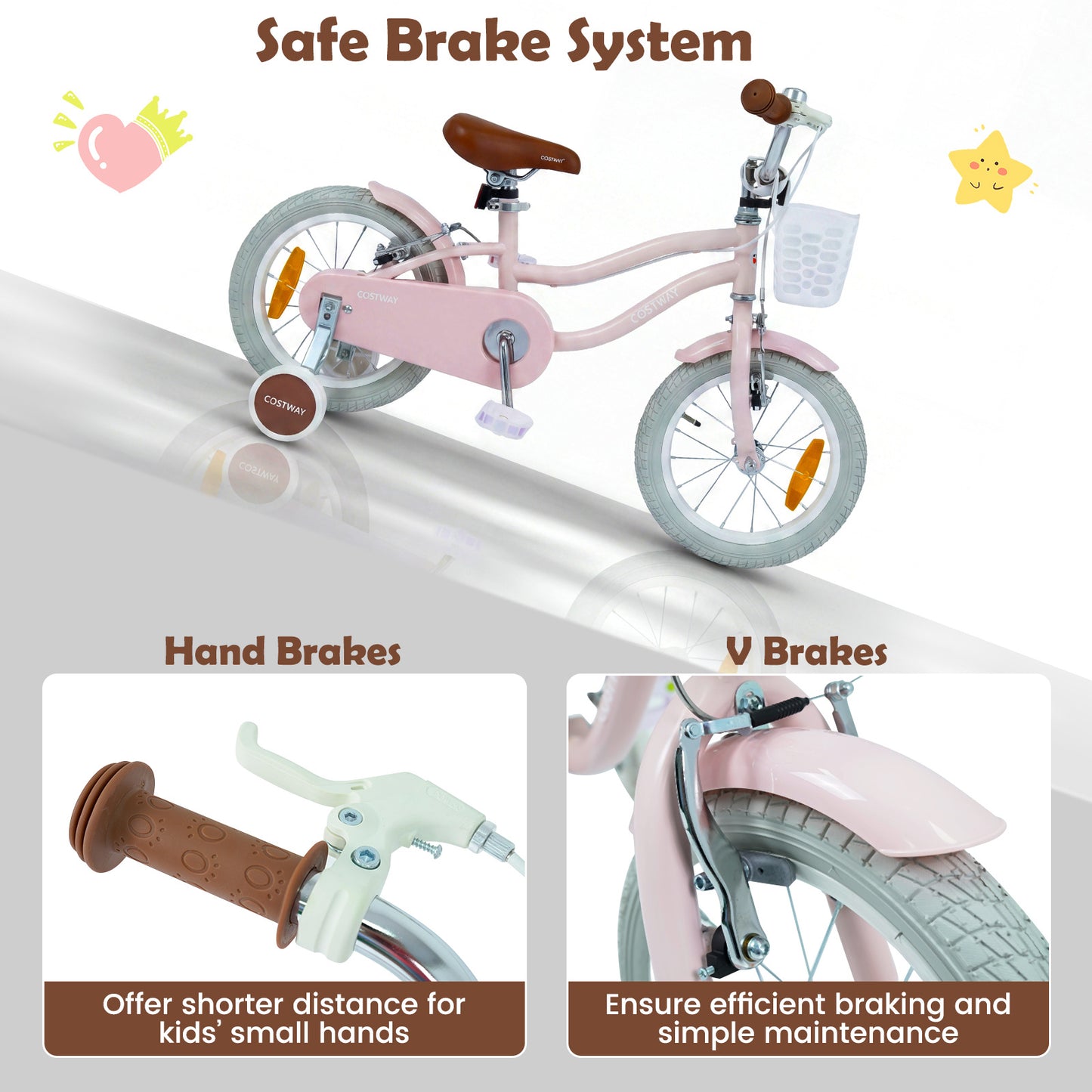 LIVSK Kinderfiets 14 inch - Handrem en V-remmen - Verstelbaar Stuur en Zadel - Inclusief Mandje en Bel - Roze/Paarse