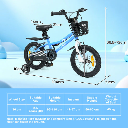 LIVSK Kinderfiets 14 inch - Hoogte Verstelbaar Zadel en Stuur - Veilig Dubbel Remsysteem - Antislip Banden - Blauw/Wit