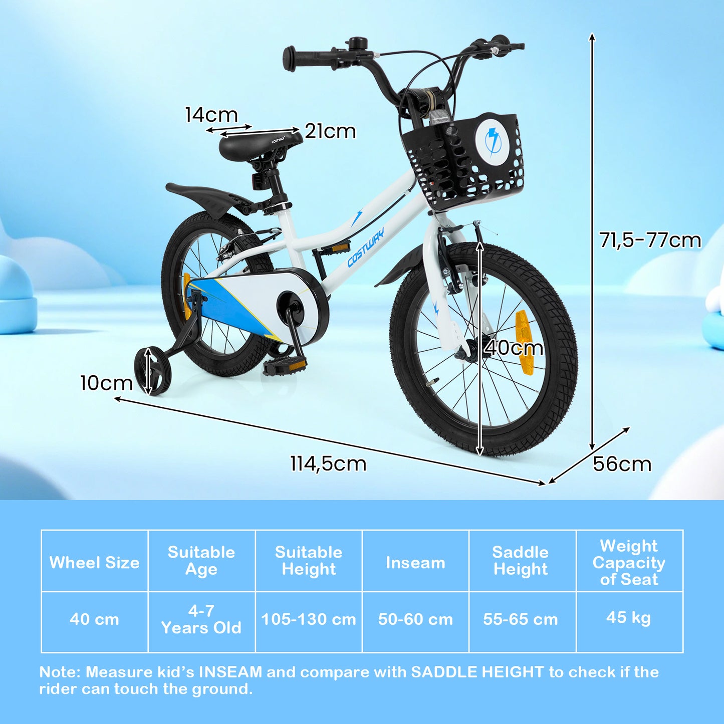LIVSK Kinderfiets 16 inch - Verstelbaar Stuur en Zadel - Dubbel Remsysteem - Antislip Banden - Blauw/Wit