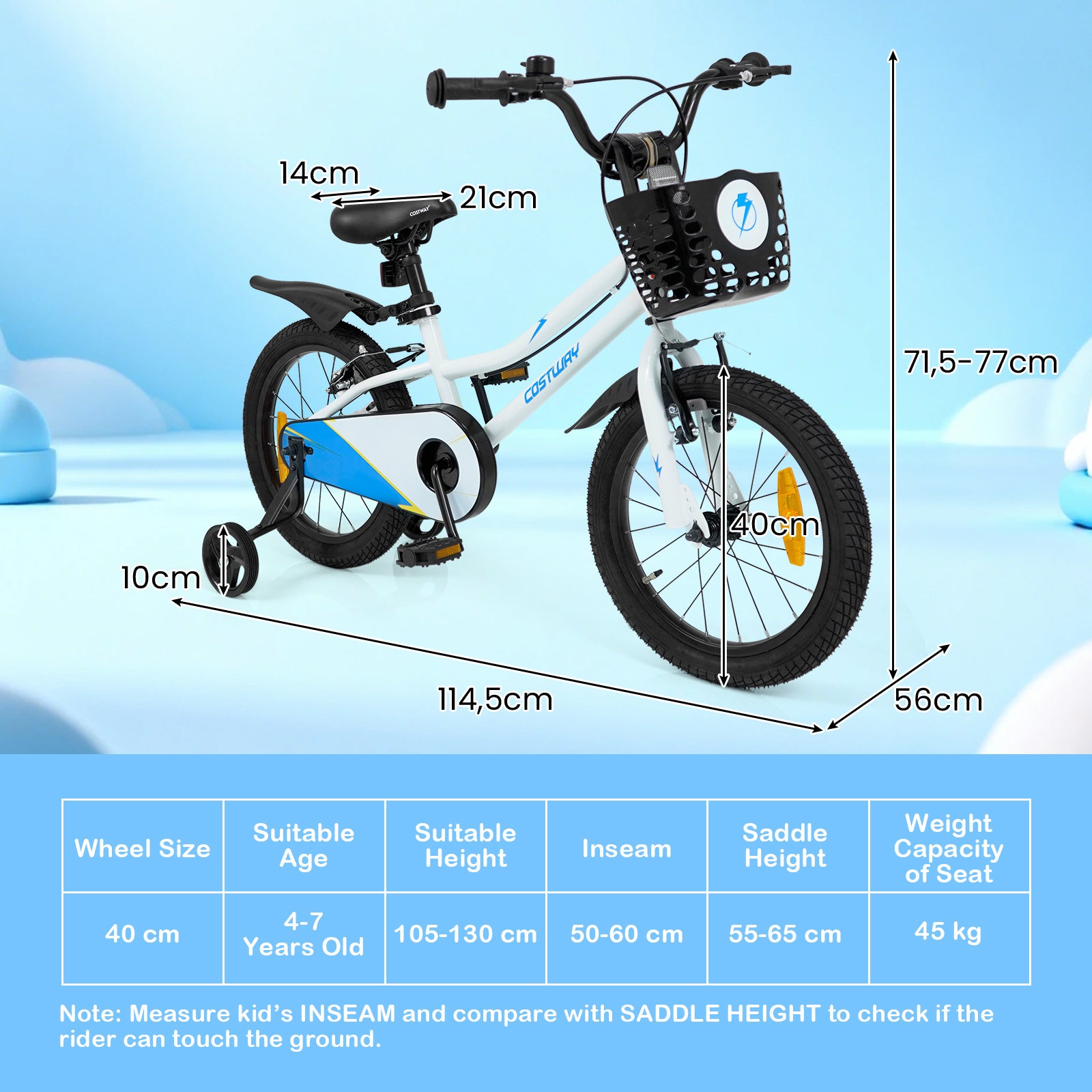 LIVSK Kinderfiets 16 inch - Verstelbaar Stuur en Zadel - Dubbel Remsysteem - Antislip Banden - Blauw/Wit