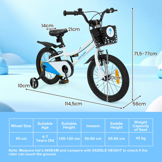 LIVSK Kinderfiets 16 inch - Verstelbaar Stuur en Zadel - Dubbel Remsysteem - Antislip Banden - Blauw/Wit