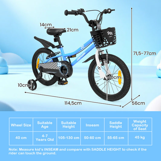 LIVSK Kinderfiets 16 inch - Verstelbaar Stuur en Zadel - Dubbel Remsysteem - Antislip Banden - Blauw/Wit