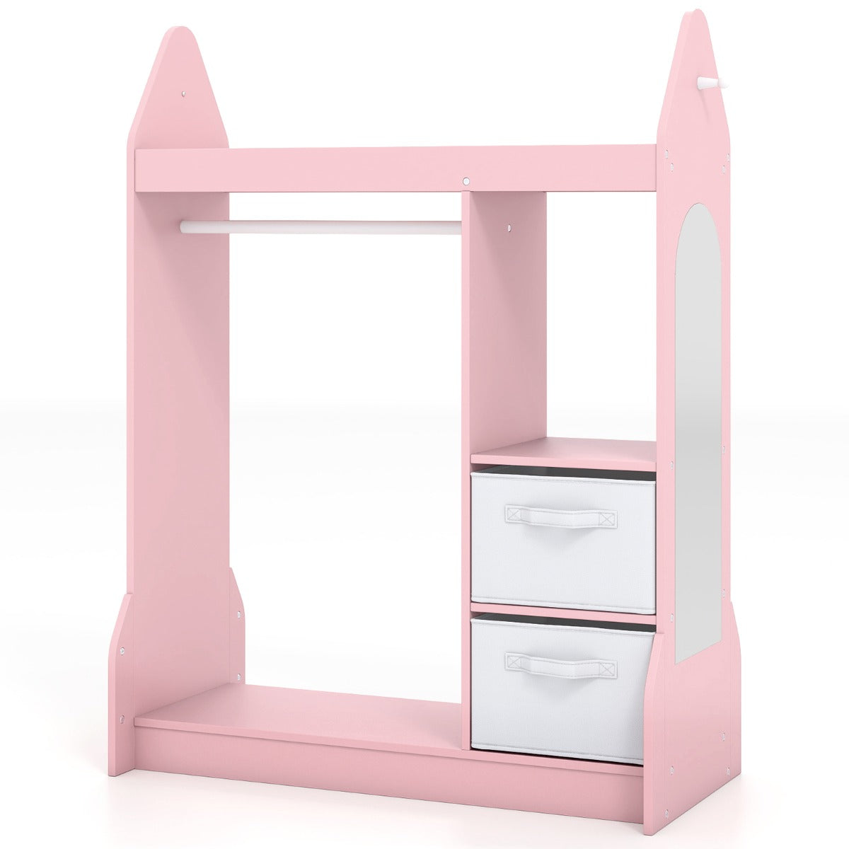 LIVSK Kinderkledingrek Verkleedcentrum - Bovenste Plank, Kleerhangers, 2 Opvouwbare Manden - Veilig en Speels - 81 x 38 x 107 cm