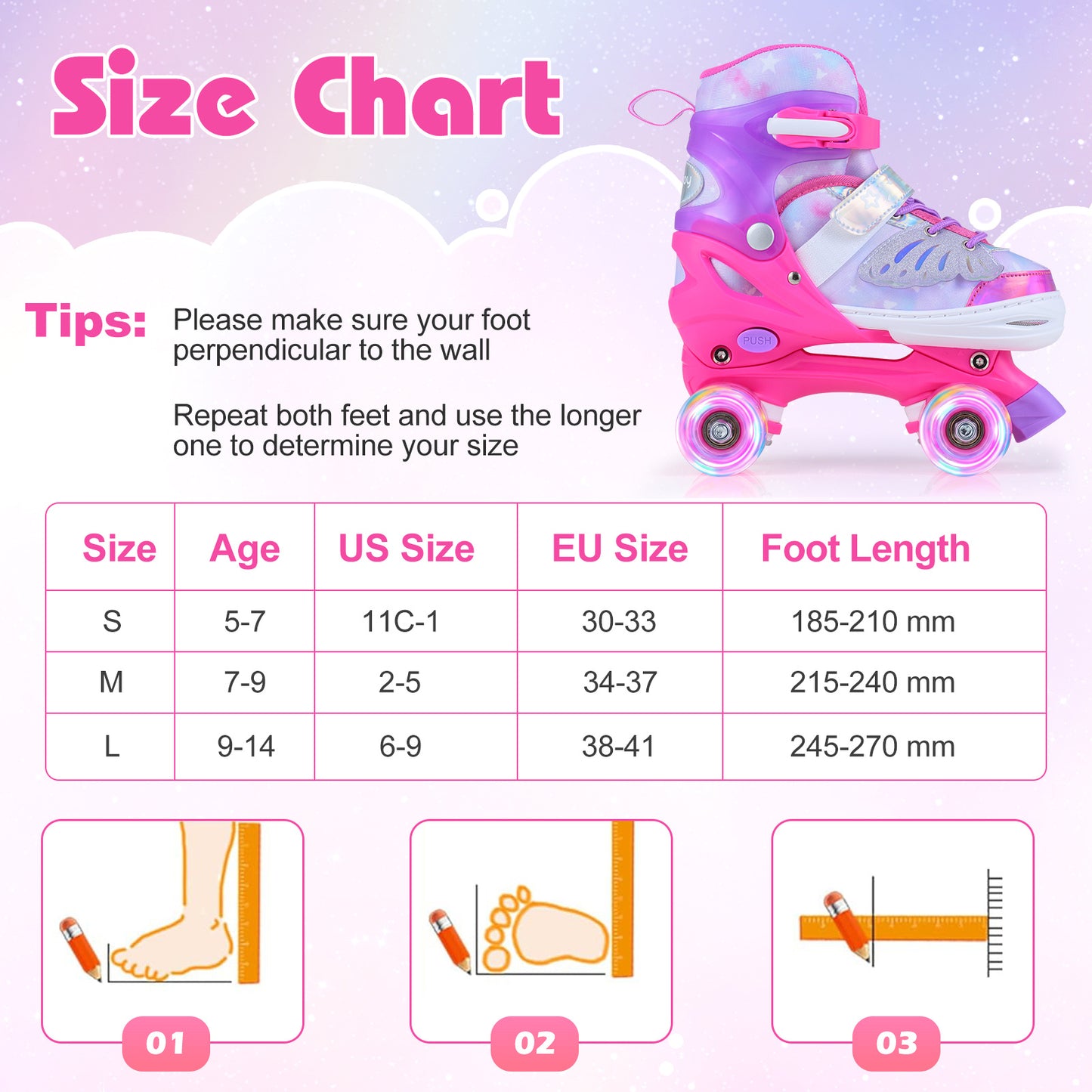 LIVSK Kinderrolschaatsen - Meegroeidesign - Verlichte Wielen - Drievoudige Sluiting - Voor Kinderen 5-14 Jaar - Blauw/Roze