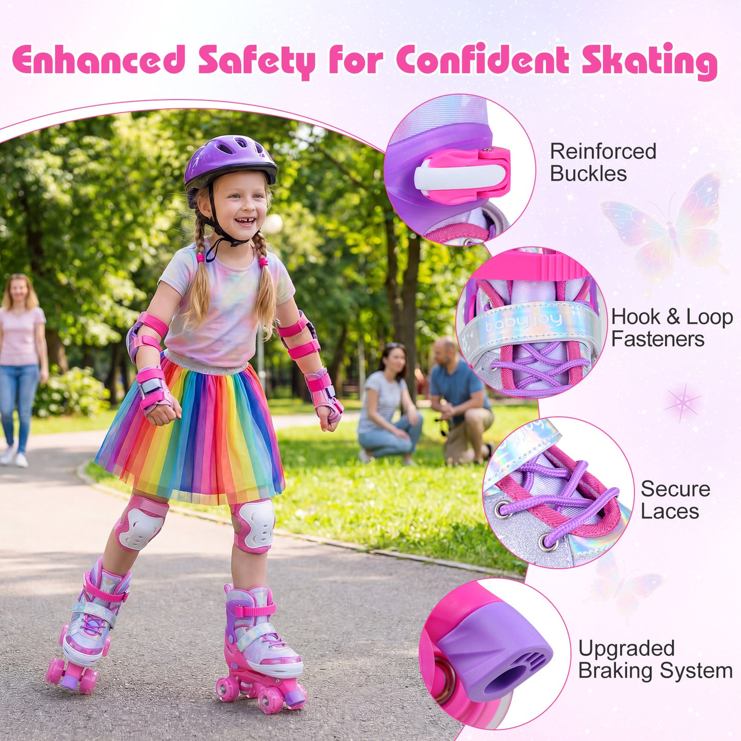 LIVSK Kinderrolschaatsen - Meegroeidesign - Verlichte Wielen - Drievoudige Sluiting - Voor Kinderen 5-14 Jaar - Blauw/Roze