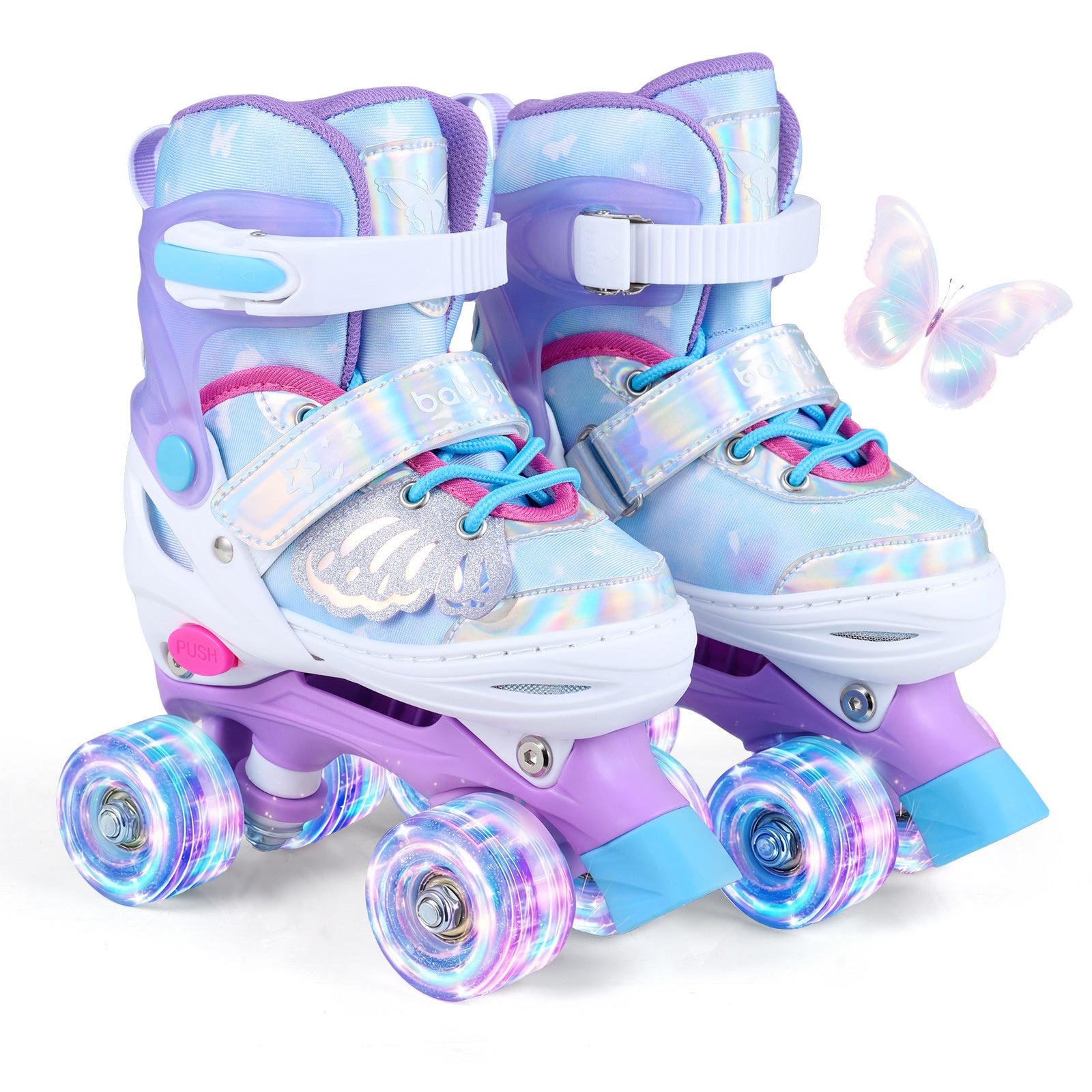 LIVSK Kinderrolschaatsen - Meegroeidesign - Verlichte Wielen - Veilig & Comfortabel - Voor Kinderen 5-14 Jaar - Blauw/Roze
