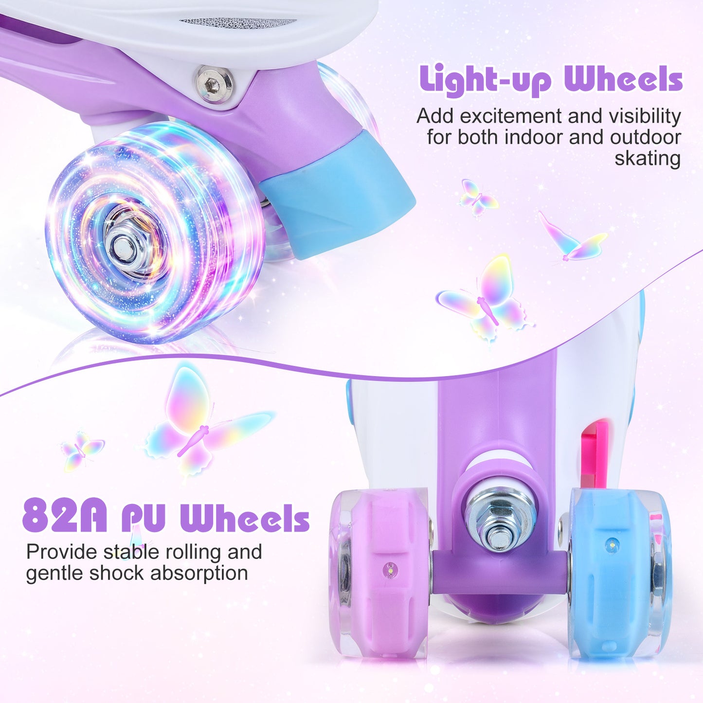 LIVSK Kinderrolschaatsen - Meegroeidesign - Verlichte Wielen - Veilig & Comfortabel - Voor Kinderen 5-14 Jaar - Blauw/Roze
