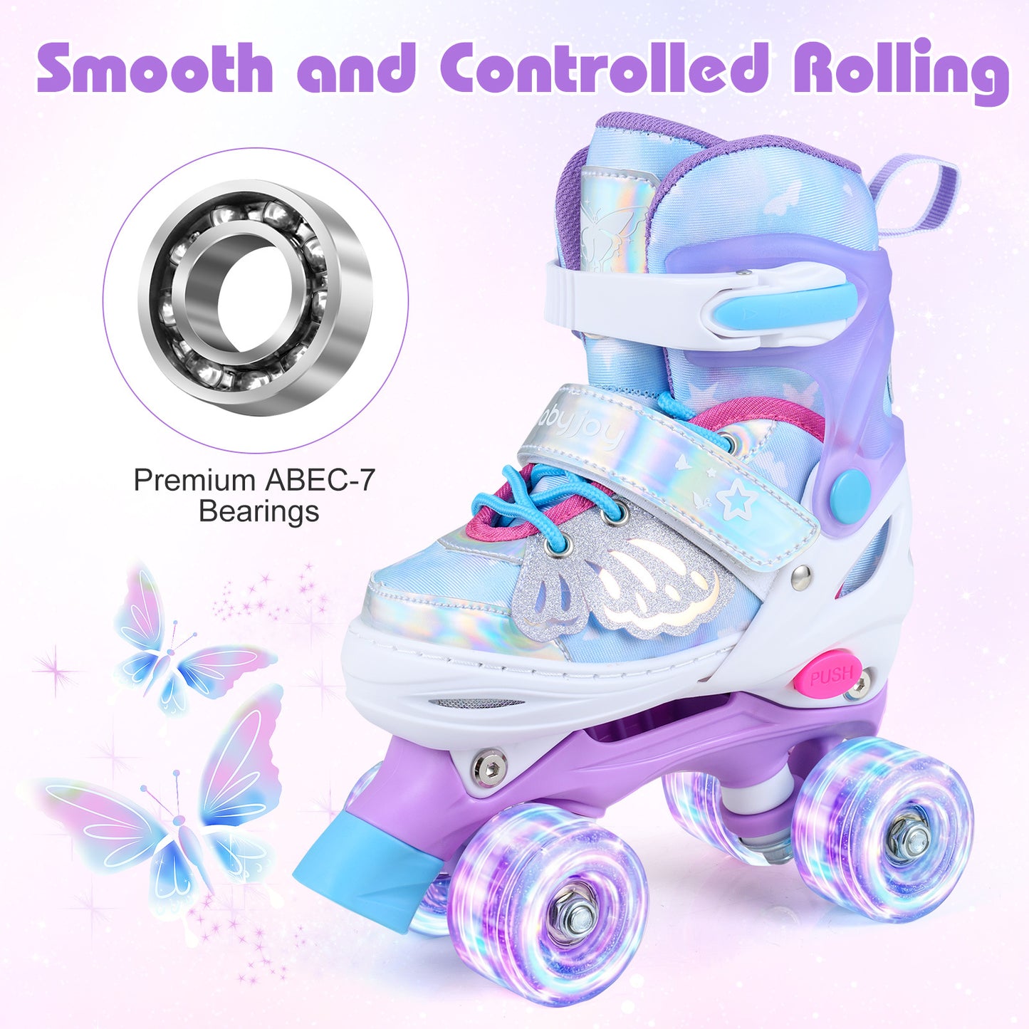 LIVSK Kinderrolschaatsen - Meegroeidesign - Verlichte Wielen - Veilig & Comfortabel - Voor Kinderen 5-14 Jaar - Blauw/Roze