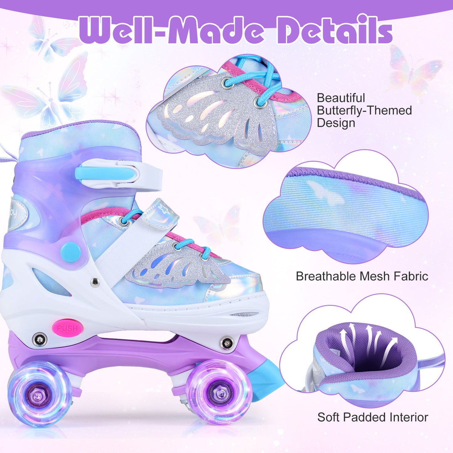 LIVSK Kinderrolschaatsen - Meegroeidesign - Verlichte Wielen - Veilig & Comfortabel - Voor Kinderen 5-14 Jaar - Blauw/Roze