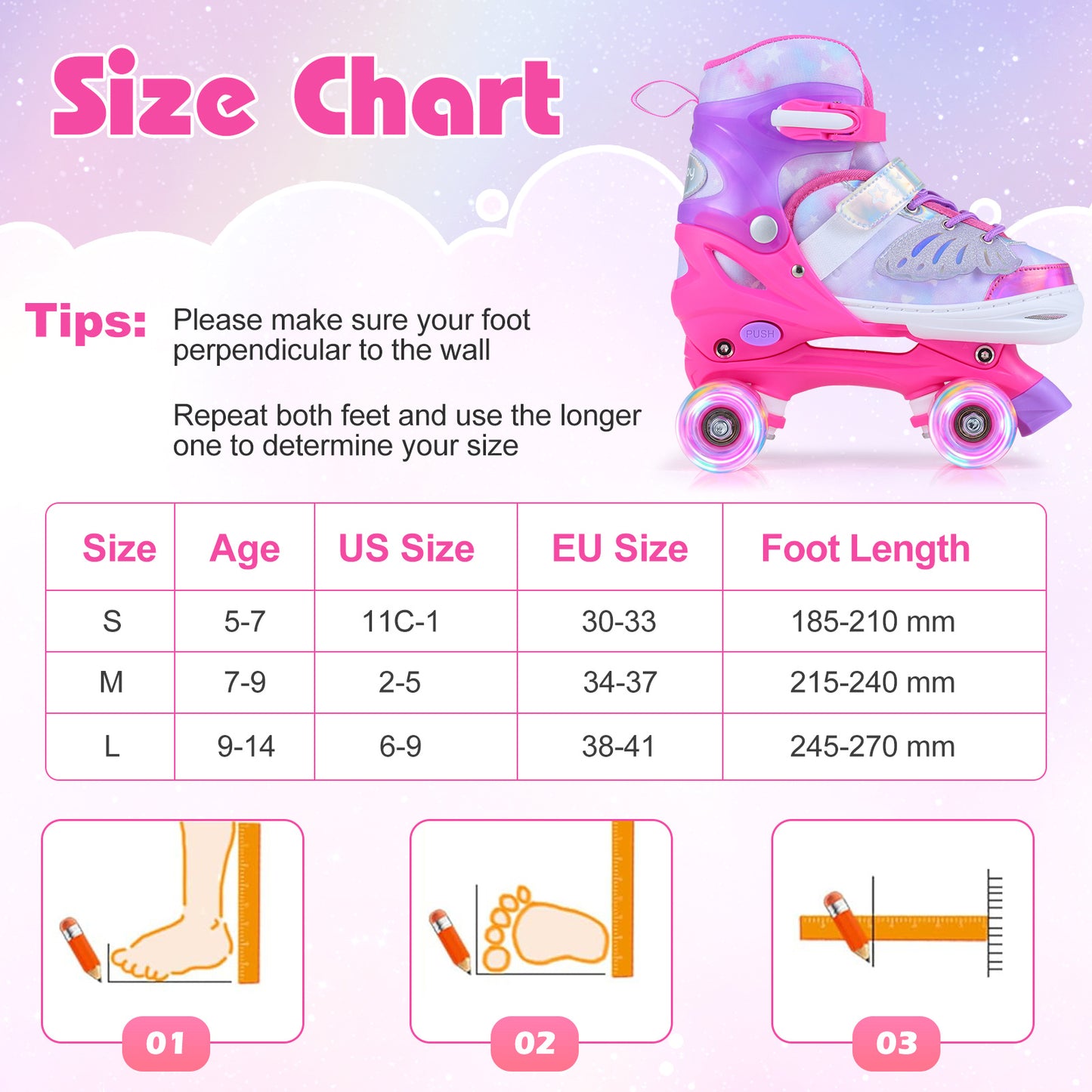 LIVSK Kinderrolschaatsen - Meegroeidesign - Verlichte Wielen - Veilig en Comfortabel - Voor Kinderen 5-14 Jaar - Blauw/Roze