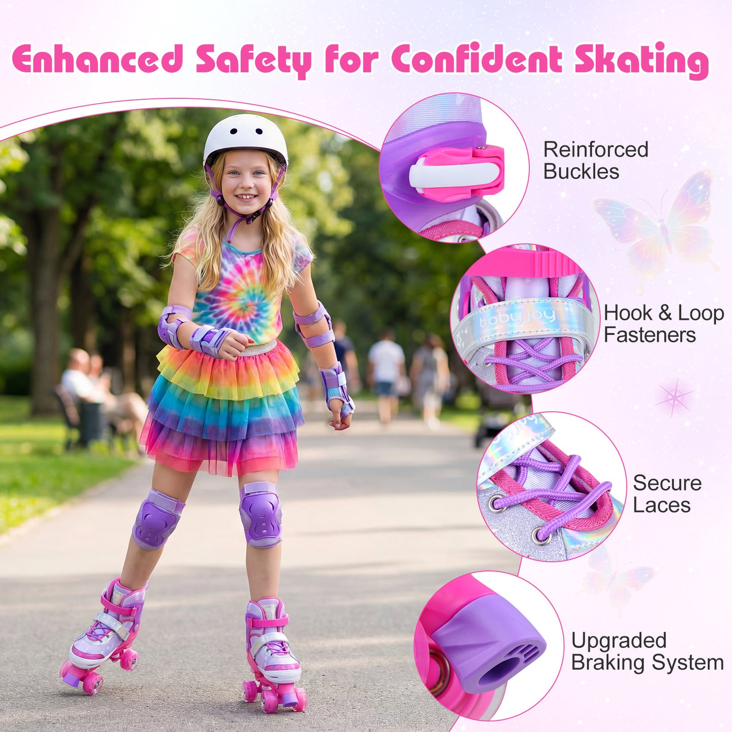 LIVSK Kinderrolschaatsen - Meegroeidesign - Verlichte Wielen - Veilig en Comfortabel - Voor Kinderen 5-14 Jaar - Blauw/Roze