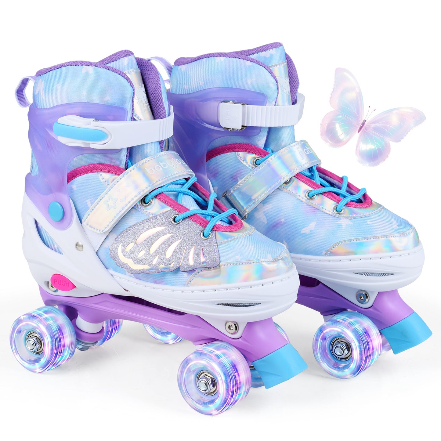 LIVSK Kinderrolschaatsen - Meegroeiend Ontwerp - Verlichte Wielen - Veilig en Comfortabel - Blauw/Roze