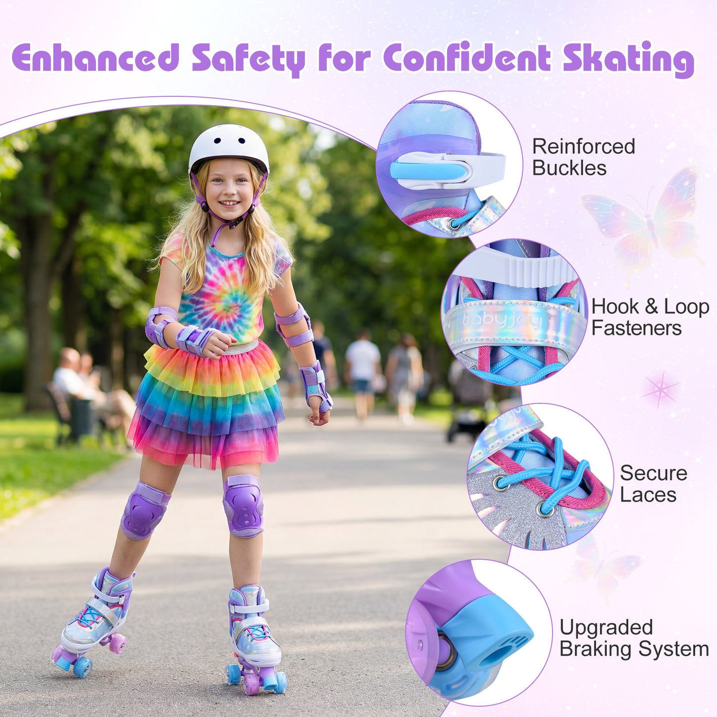 LIVSK Kinderrolschaatsen - Meegroeiend Ontwerp - Verlichte Wielen - Veilig en Comfortabel - Blauw/Roze