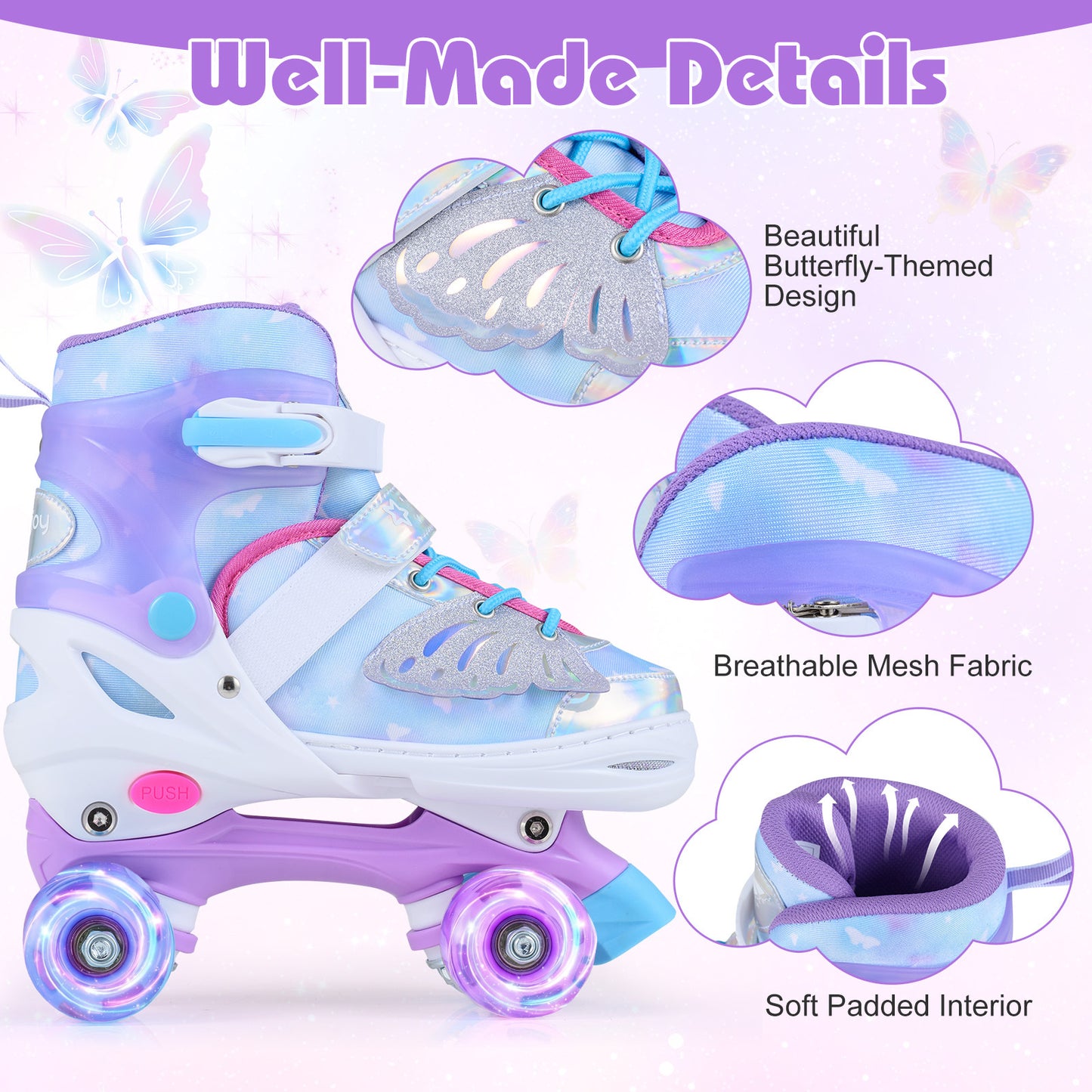 LIVSK Kinderrolschaatsen - Meegroeiend Ontwerp - Verlichte Wielen - Veilig en Comfortabel - Blauw/Roze