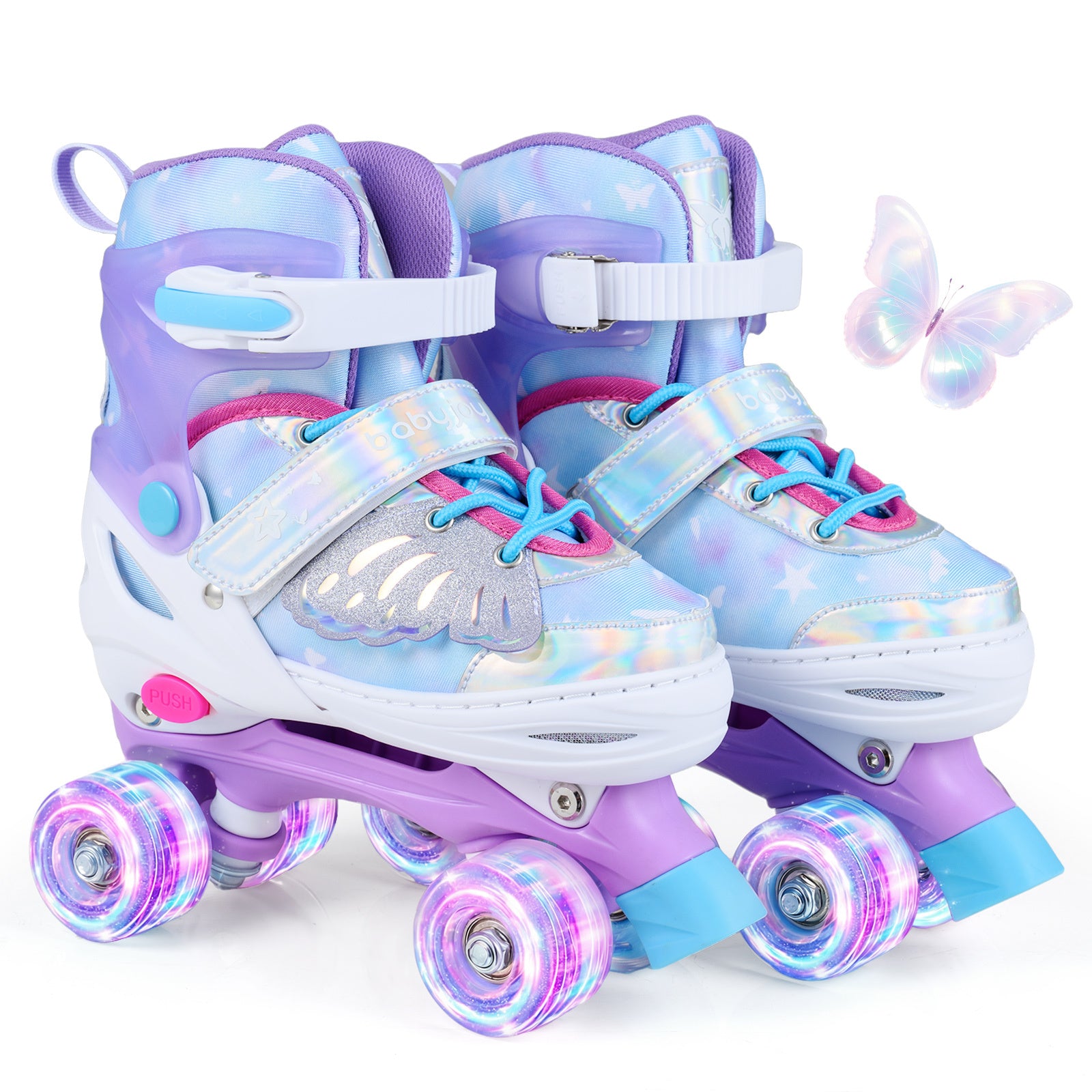 LIVSK Kinderrolschaatsen - Verstelbaar in 4 Maten - Verlichte Wielen - PU-Wielen voor Veiligheid - Blauw/Roze