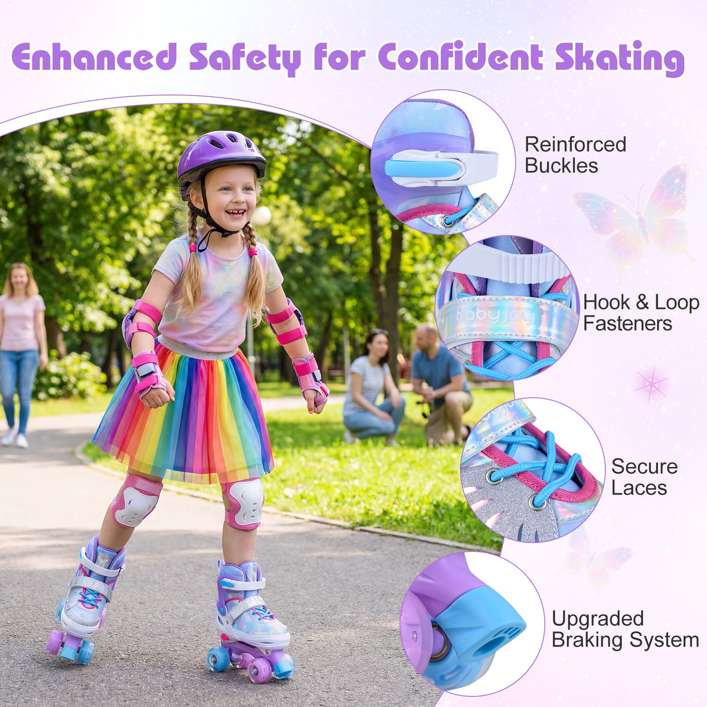 LIVSK Kinderrolschaatsen - Verstelbaar in 4 Maten - Verlichte Wielen - PU-Wielen voor Veiligheid - Blauw/Roze