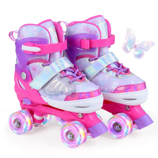 LIVSK Kinderrolschaatsen - Verstelbaar in 4 Maten - Verlichte Wielen - Veilig & Comfortabel - Blauw/Roze