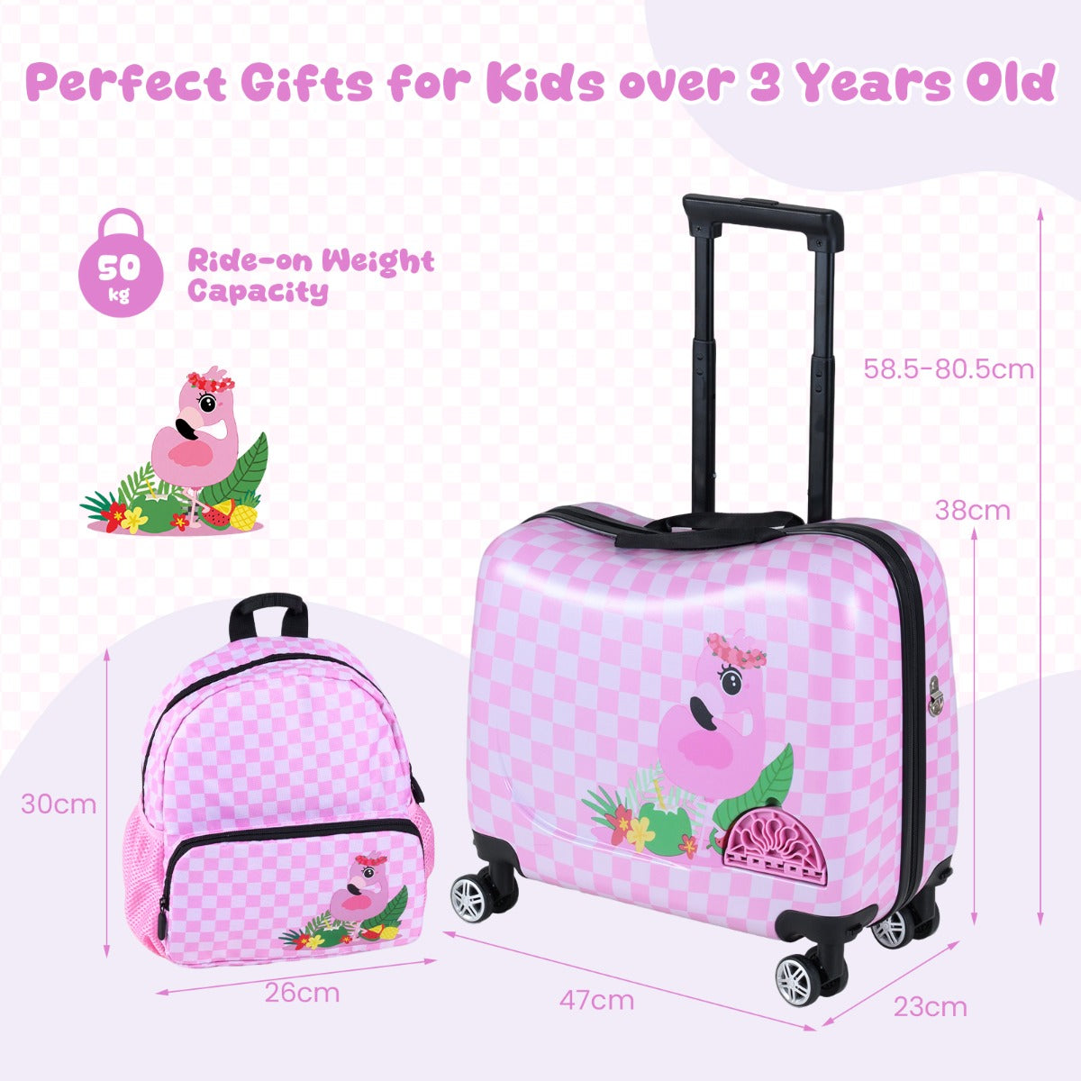 LIVSK Kinderrugzak - Handvat Rechterkant - Klassieke Stijl - Flamingo Ontwerp - Roze