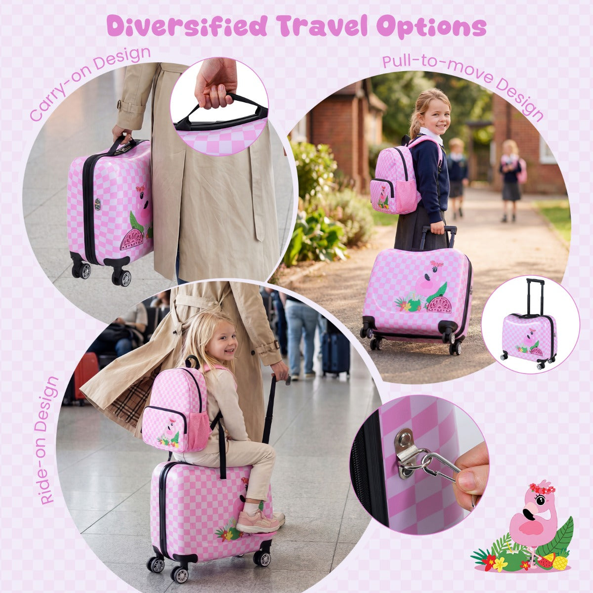 LIVSK Kinderrugzak - Handvat Rechterkant - Klassieke Stijl - Flamingo Ontwerp - Roze
