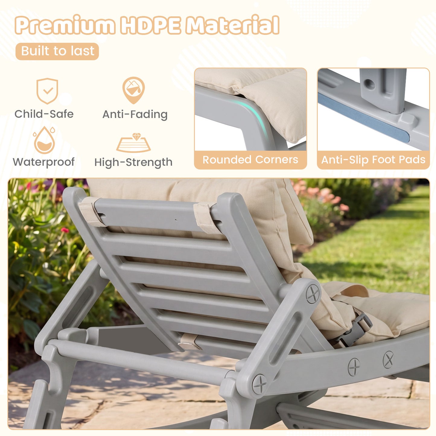 LIVSK Kinderschommelstoel - 2 in 1 Functie - Verstelbare Rugleuning - HDPE Materiaal - Veiligheidsriem - Grijs/Beige/Roze