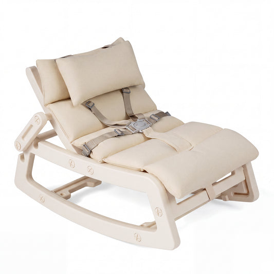 LIVSK Kinderschommelstoel - 2 in 1 Functie - Verstelbare Rugleuning - HDPE Materiaal - Voor Binnen en Buiten - Grijs/Beige/Roze
