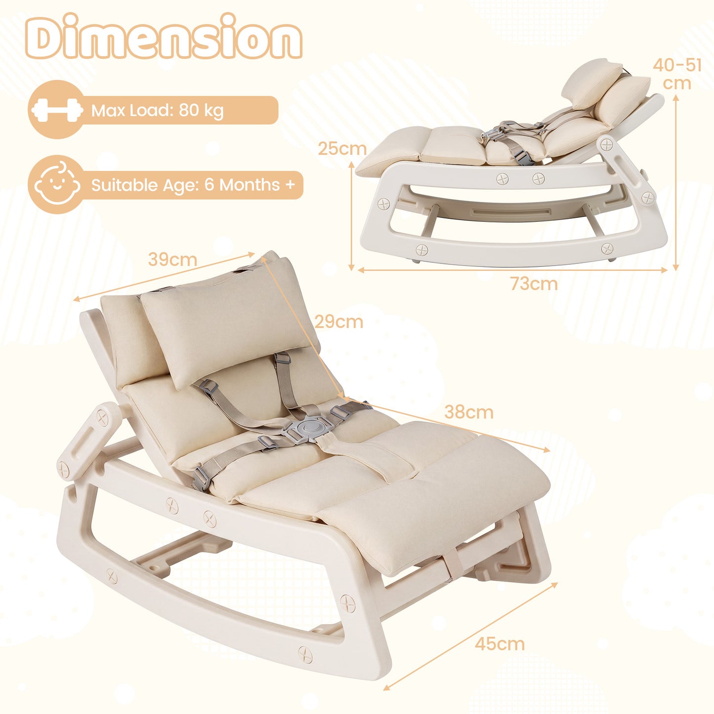 LIVSK Kinderschommelstoel - 2 in 1 Functie - Verstelbare Rugleuning - HDPE Materiaal - Voor Binnen en Buiten - Grijs/Beige/Roze