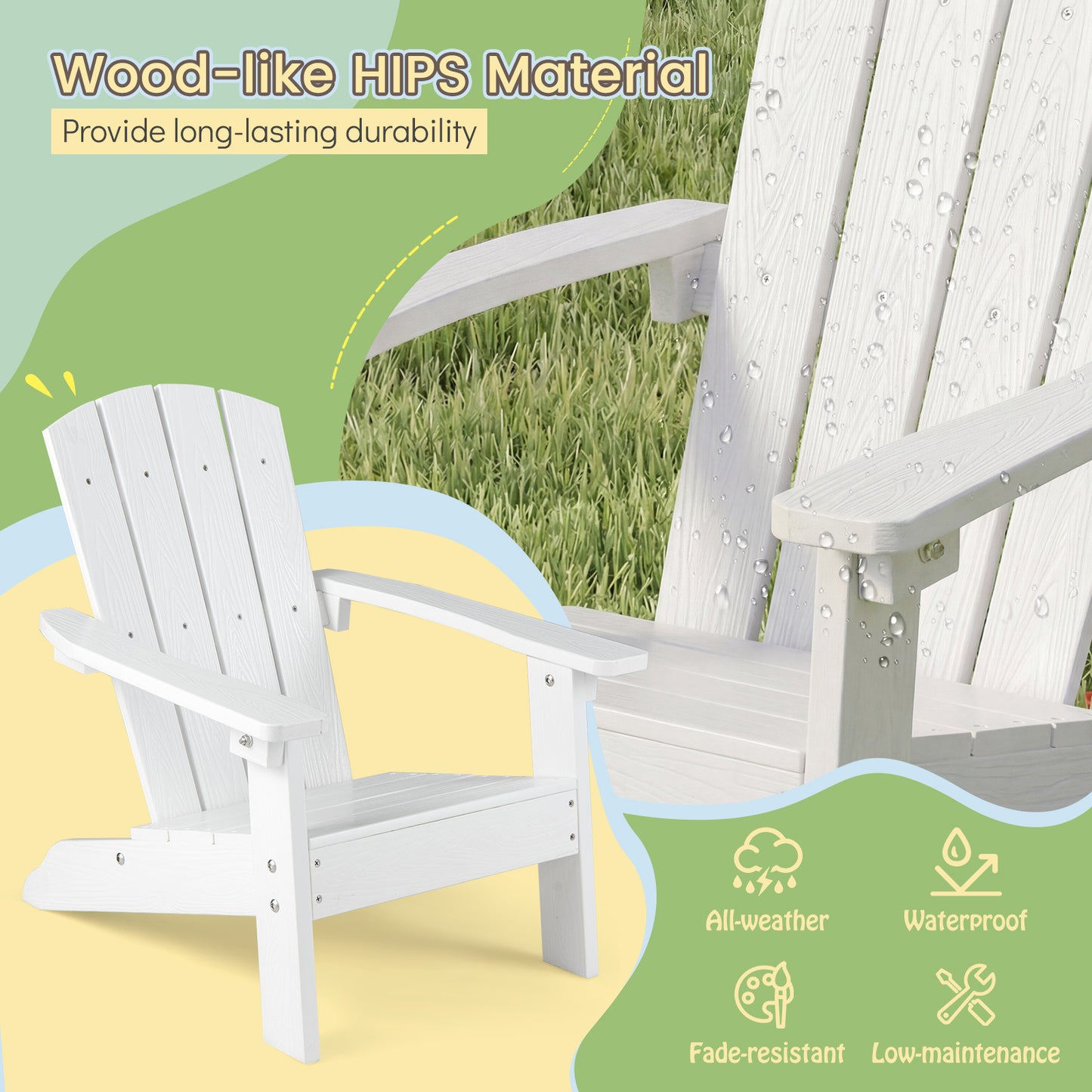 LIVSK Kinderstoel - HIPS-kunststof - Ergonomische Rugleuning - Stevige Constructie - Voor Kinderen 3-8 Jaar - Wit