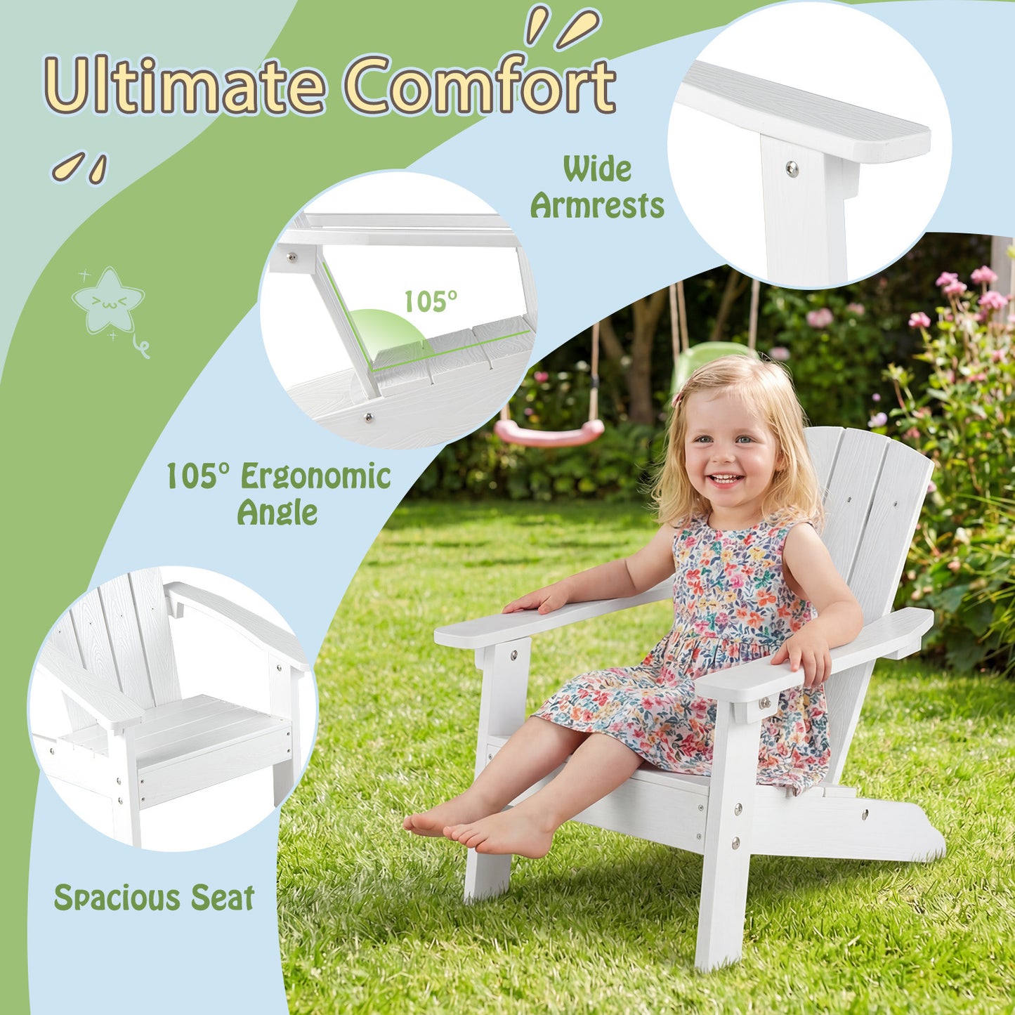 LIVSK Kinderstoel - HIPS-kunststof - Ergonomische Rugleuning - Stevige Constructie - Voor Kinderen 3-8 Jaar - Wit