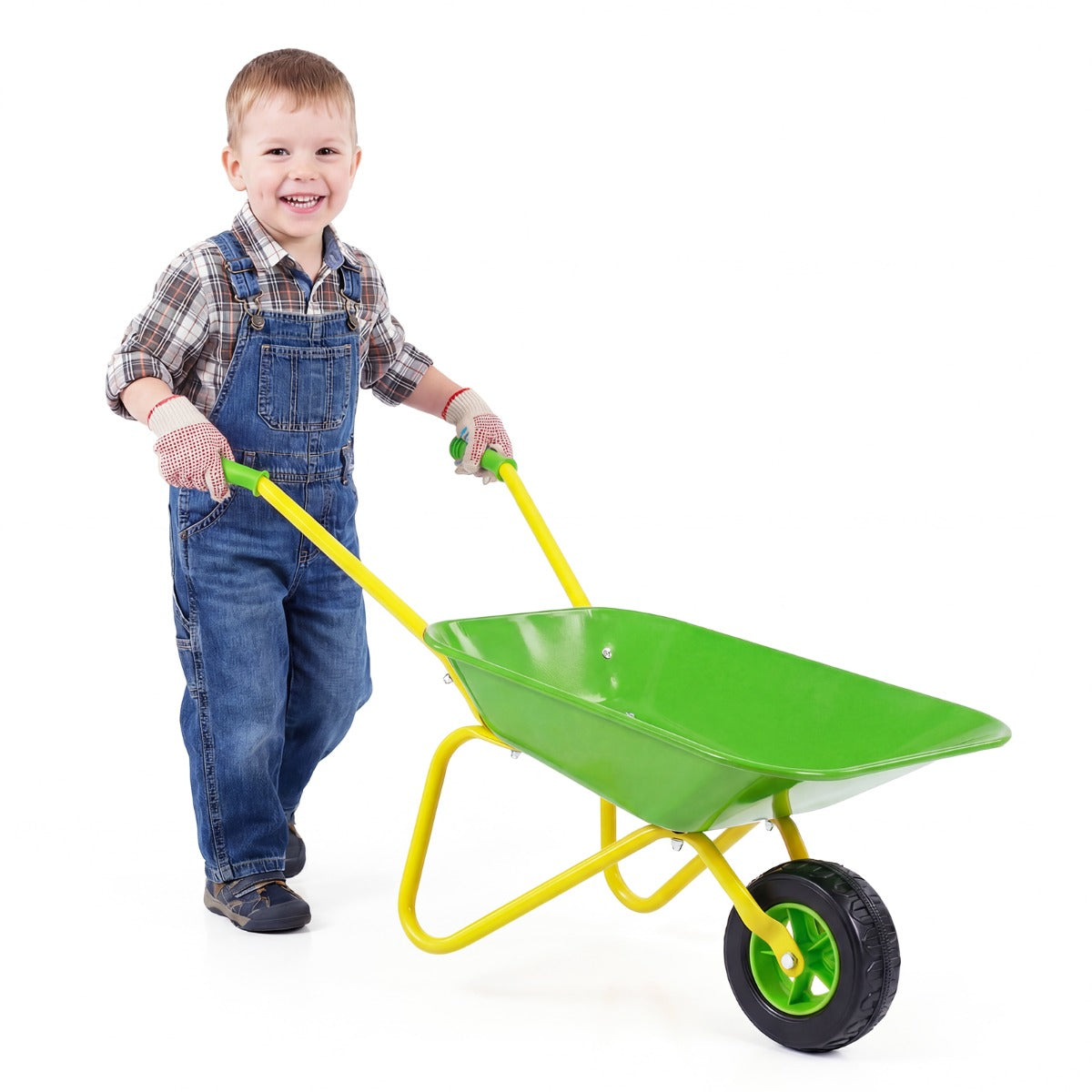 LIVSK Kindertuinwagen - Robuust Metaal - Veilig met Antisliphandgrepen - Draagvermogen 15 kg - Rood/Groen & Geel