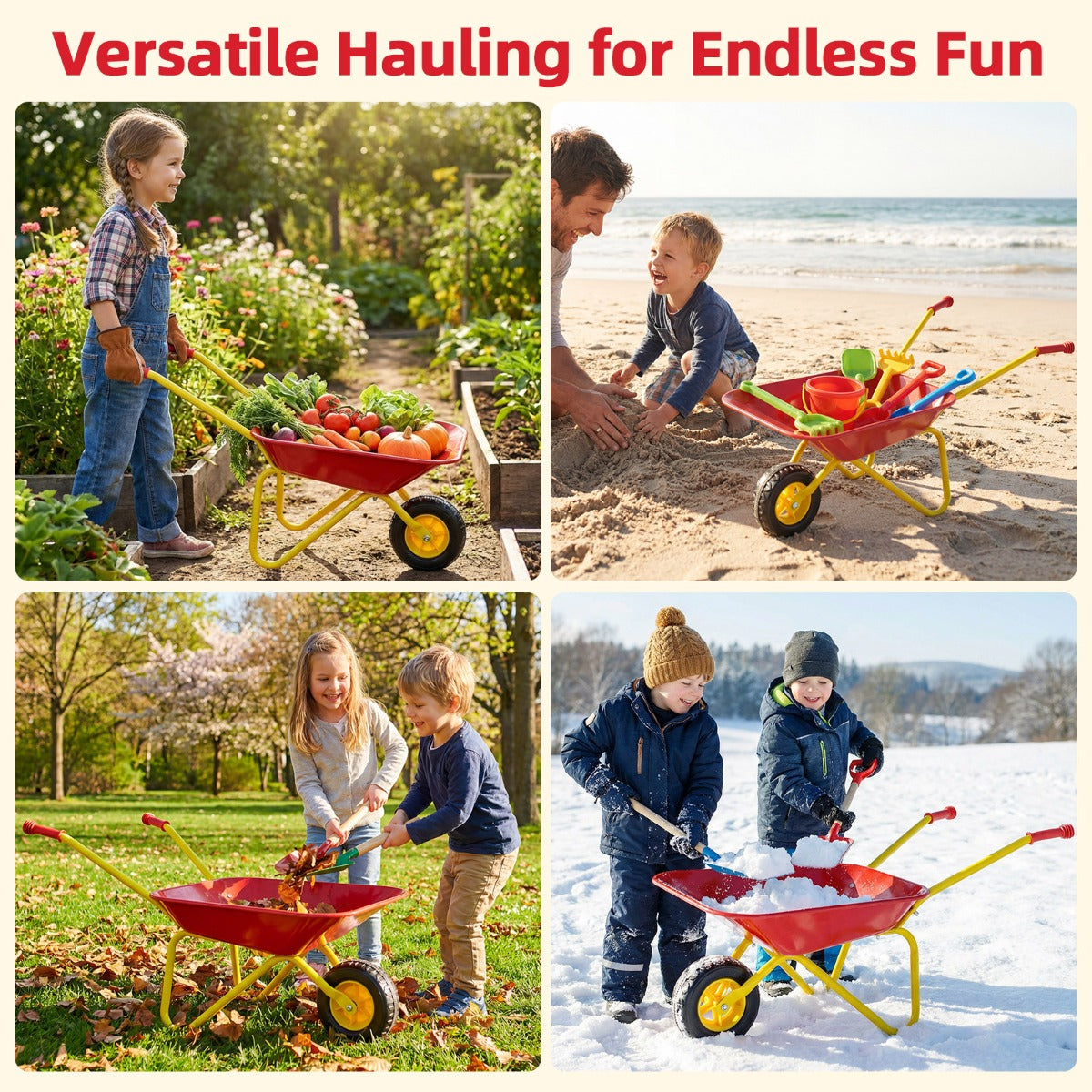 LIVSK Kindertuinwagen - Stevig Metaal - Antislip Handgrepen - Robuuste Terreinbanden - Draagvermogen 15 kg - Rood/Groen & Geel