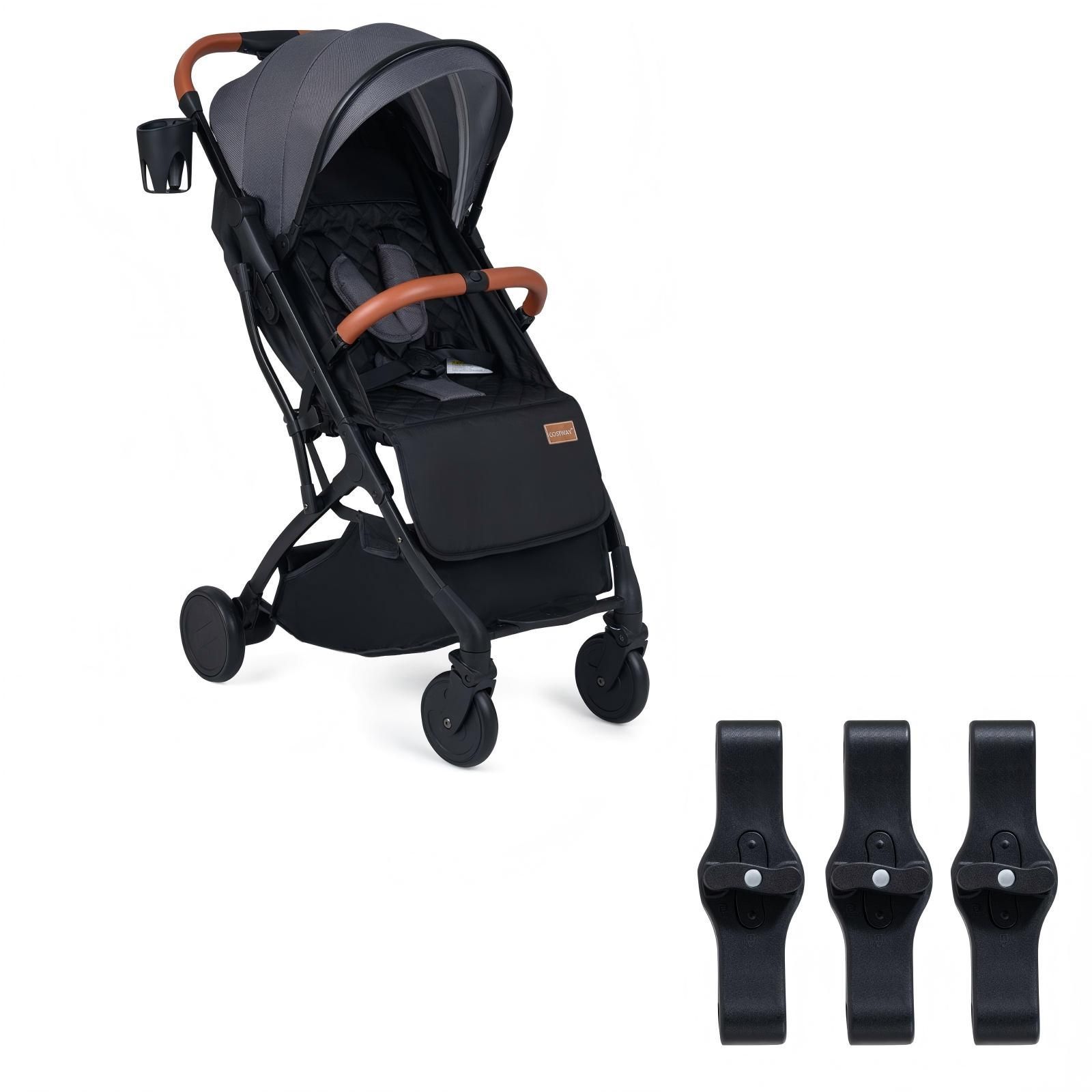 LIVSK Kinderwagen - Lichtgewicht en Eenvoudig Opvouwbaar - Verstelbare Rugleuning - Inclusief Regenbescherming - Zwart/Grijs/Roze