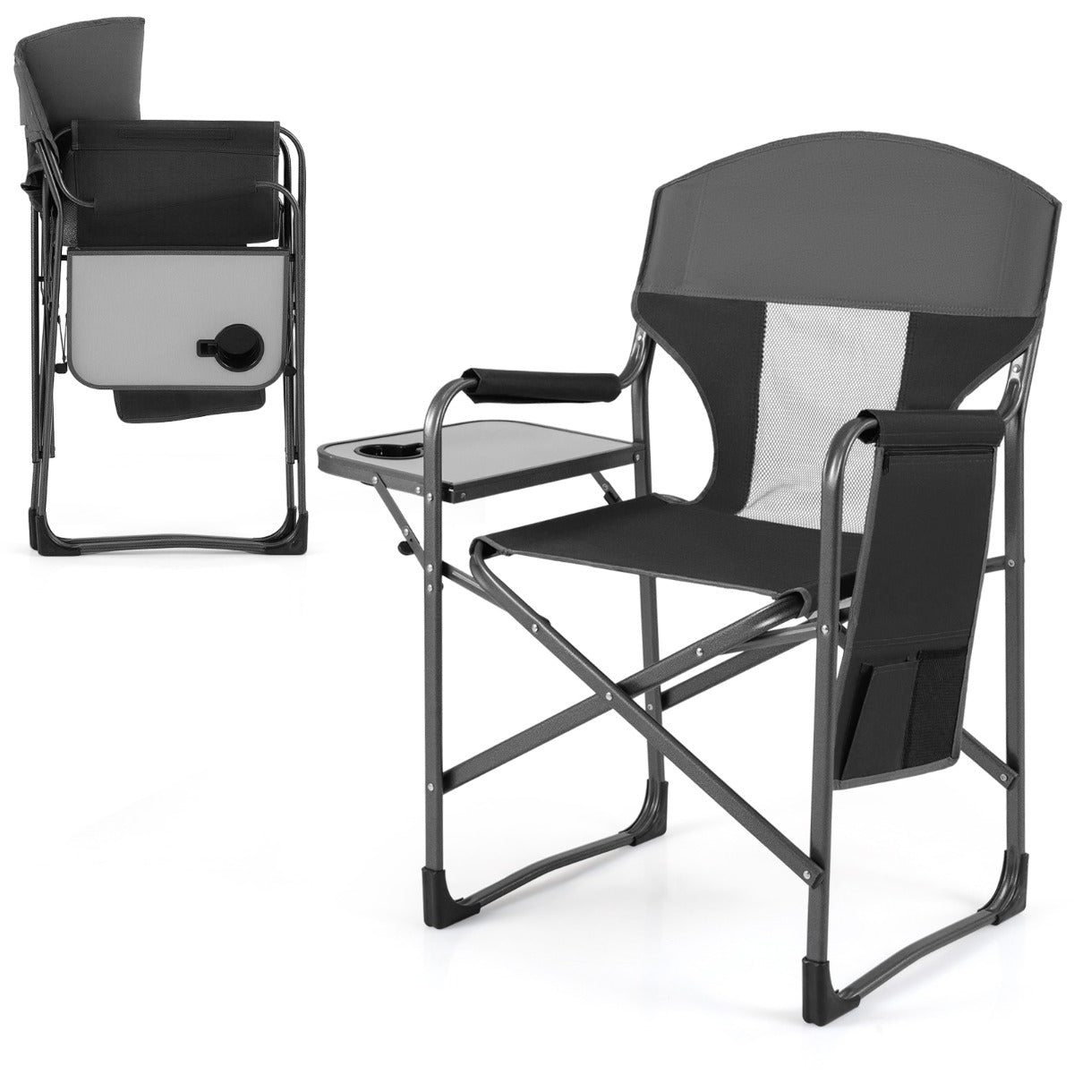 LIVSK Klapstoel - Ergonomische Rugleuning - Draagvermogen 180 kg - Inclusief Bekerhouder en Opbergtas - Bruin