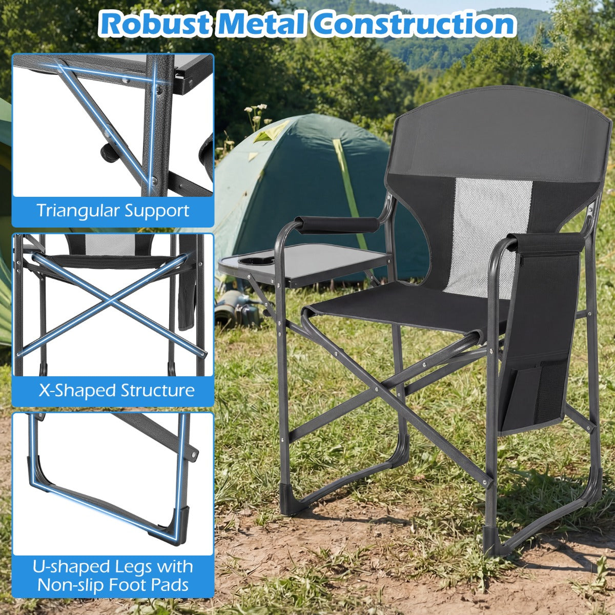 LIVSK Klapstoel - Ergonomische Rugleuning - Draagvermogen 180 kg - Inclusief Bekerhouder en Opbergtas - Bruin