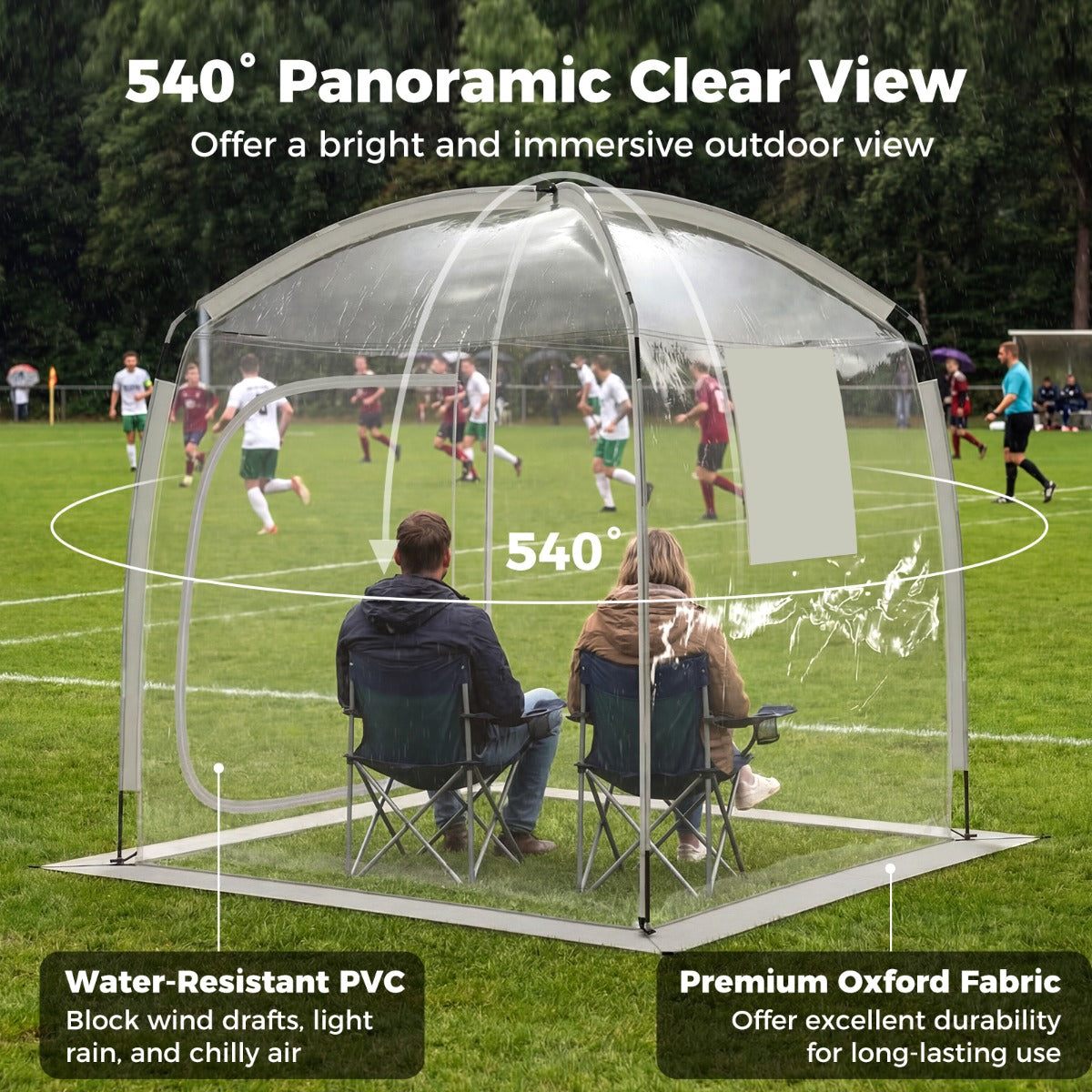LIVSK Koepeltent - Panoramisch Uitzicht - Weerbestendig PVC - Stevige Glasvezelconstructie - Voor 2-4 Personen - Transparant