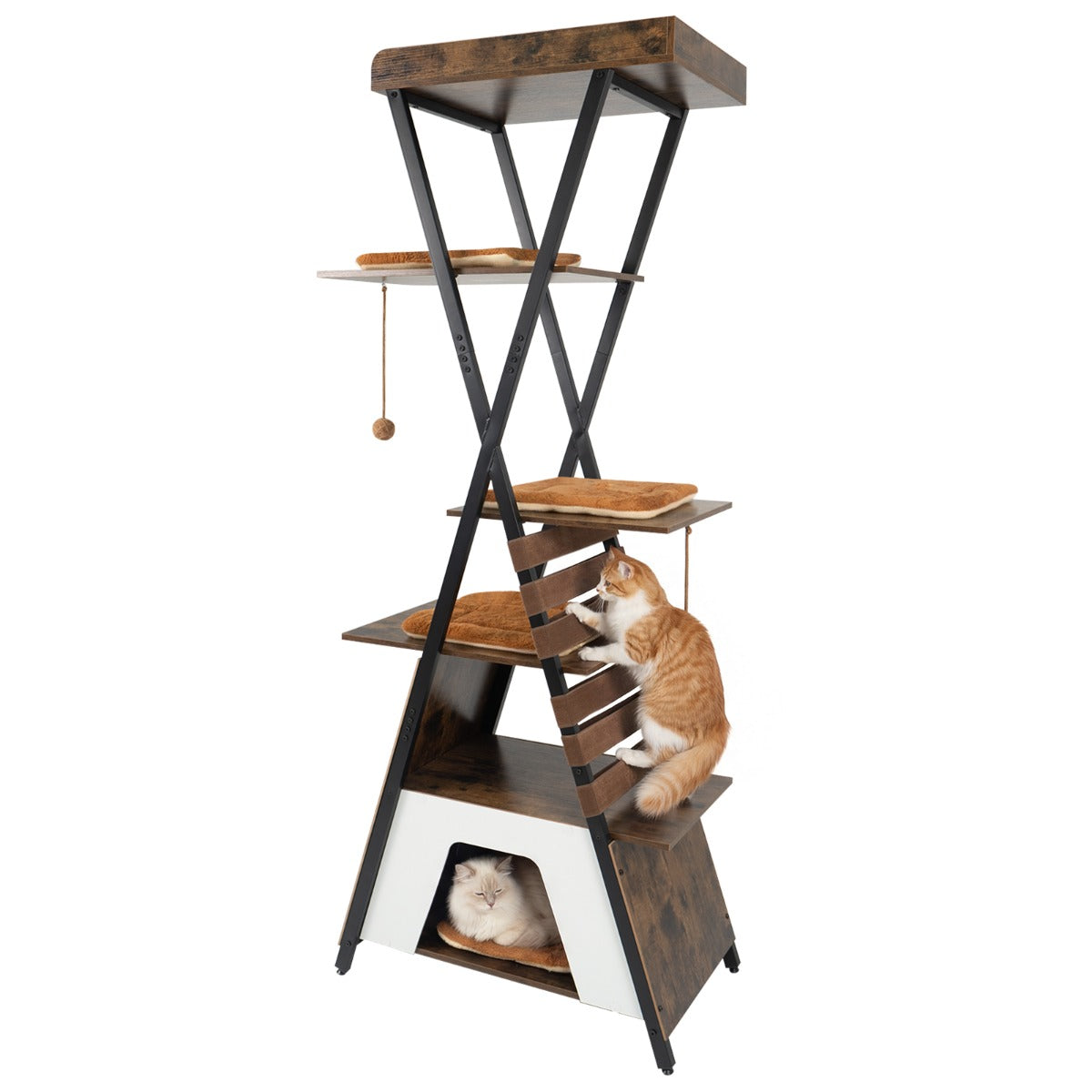 LIVSK Krabpaal 184 cm - Stabiele Constructie - Zachte Wasbare Kussens - Pluche Speelgoed - Ideaal voor Meerdere Katten - Bruin