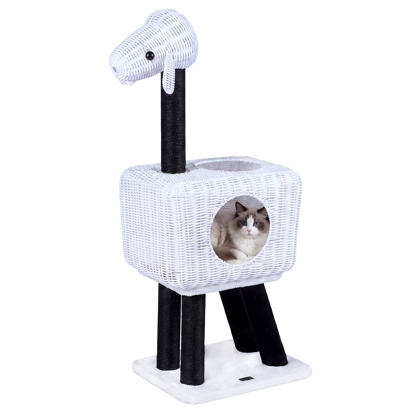 LIVSK Krabpaal voor Katten - Schapenontwerp - Duurzame Sisalstammen - Ruime Kattenhol - Interactieve Speelbal - Wit + Zwart